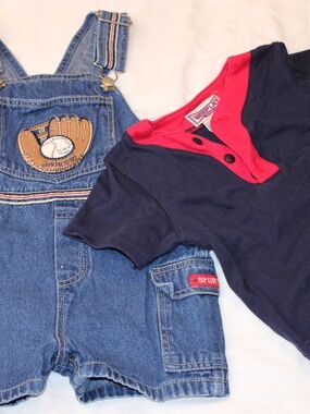 Vintage Wee Play 18M Denim Shortalls Outfit Baseball Set